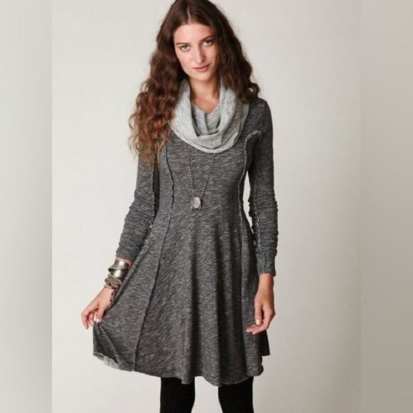 Free People Beach Heather Pink Knit Cocoon Casual Pull Over A-Line Mini Dress - Picture 2 of 6